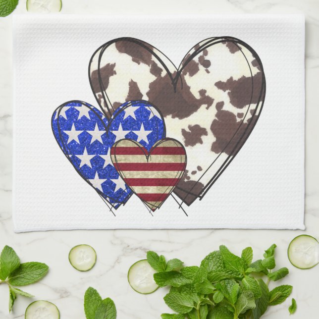Patriotic hearts kitchen towel (Folded)