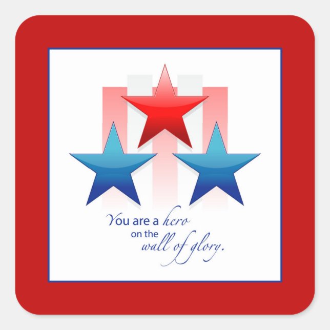 Patriotic Hero Wall of Glory, Thank You Military Square Sticker (Front)