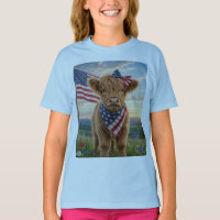 Patriotic Highland Calf with American Flag