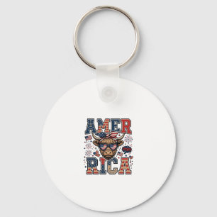 Patriotic Highland Cow America 4th of July Shirt_1 Keychain
