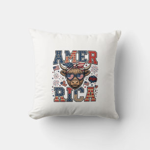 Patriotic Highland Cow America 4th of July Shirt_1 Throw Pillow