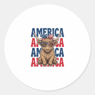 Patriotic Highland Cow America Vintage Shirt Desig Classic Round Sticker