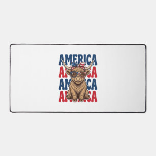 Patriotic Highland Cow America Vintage Shirt Desig Desk Mat