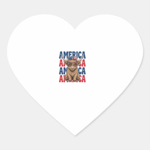 Patriotic Highland Cow America Vintage Shirt Desig Heart Sticker