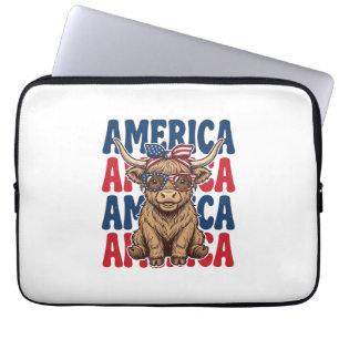 Patriotic Highland Cow America Vintage Shirt Desig Laptop Sleeve