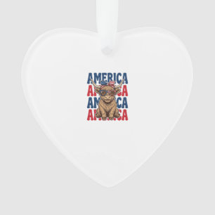 Patriotic Highland Cow America Vintage Shirt Desig Ornament