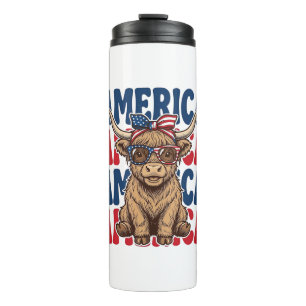 Patriotic Highland Cow America Vintage Shirt Desig Thermal Tumbler