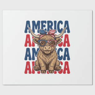 Patriotic Highland Cow America Vintage Shirt Desig Wrapping Paper