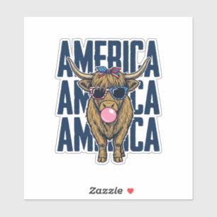 Patriotic Highland Cow America Vintage T-Shirt Des