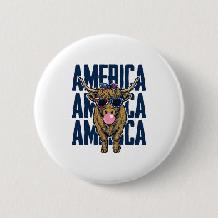 Patriotic Highland Cow America Vintage T-Shirt Des 2 Inch Round Button