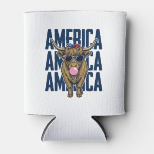Patriotic Highland Cow America Vintage T-Shirt Des Can Cooler