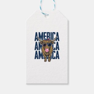Patriotic Highland Cow America Vintage T-Shirt Des Gift Tags
