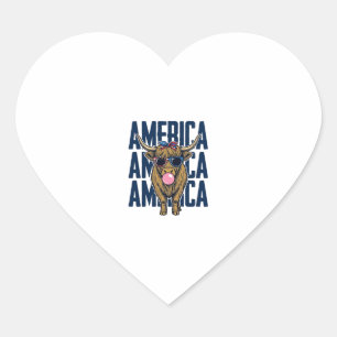 Patriotic Highland Cow America Vintage T-Shirt Des Heart Sticker