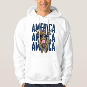 Patriotic Highland Cow America Vintage T-Shirt Des Hoodie