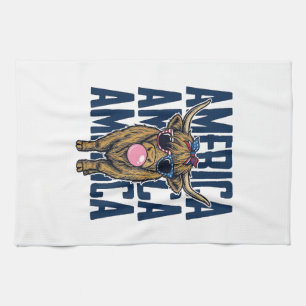 Patriotic Highland Cow America Vintage T-Shirt Des Kitchen Towel