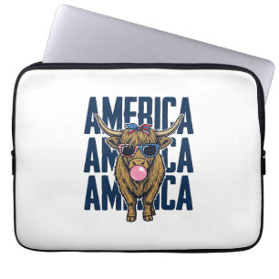 Patriotic Highland Cow America Vintage T-Shirt Des Laptop Sleeve
