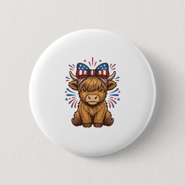 Patriotic Highland Cow Bow Vector Design (2)_1 2 Inch Round Button (Front)