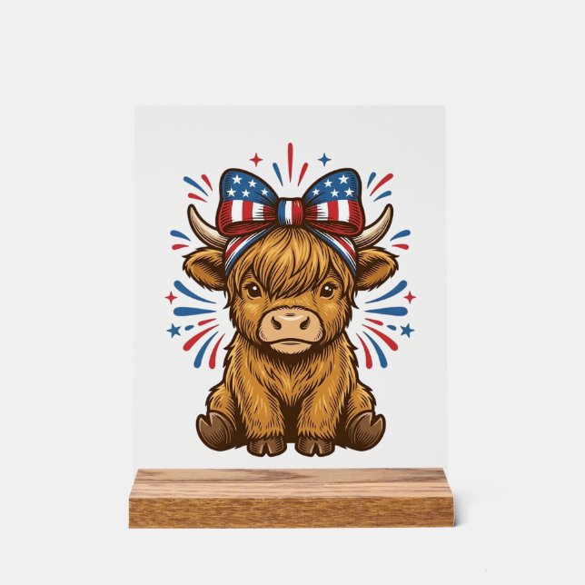 Patriotic Highland Cow Bow Vector Design (2)_1 Acrylic Sign (Front)