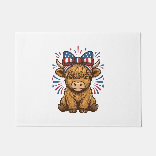 Patriotic Highland Cow Bow Vector Design (2)_1 Doormat (Front)