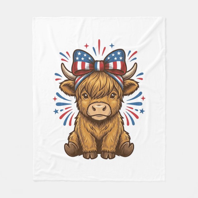 Patriotic Highland Cow Bow Vector Design (2)_1 Fleece Blanket (Front)