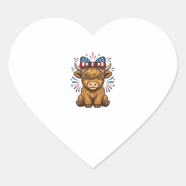 Patriotic Highland Cow Bow Vector Design (2)_1 Heart Sticker (Front)