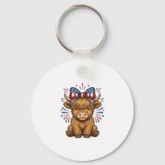 Patriotic Highland Cow Bow Vector Design (2)_1 Keychain (Front)