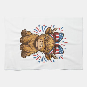 Patriotic Highland Cow Bow Vector Design (2)_1 Kitchen Towel
