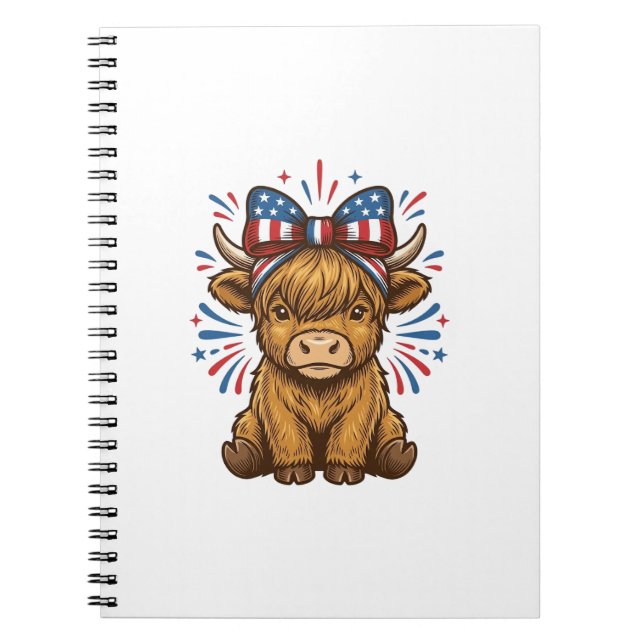 Patriotic Highland Cow Bow Vector Design (2)_1 Notebook (Front)