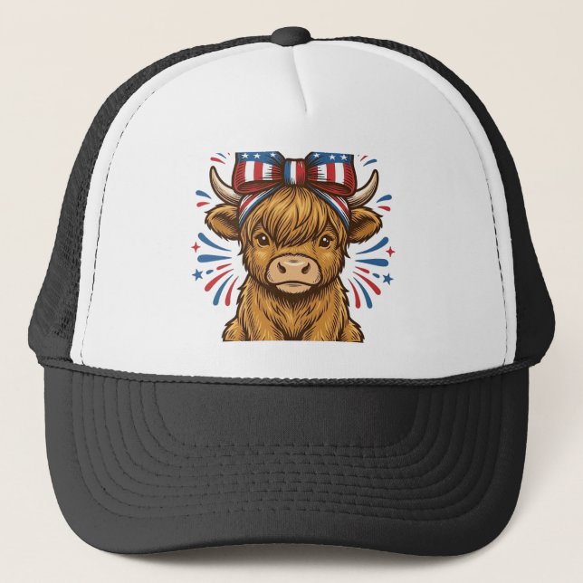 Patriotic Highland Cow Bow Vector Design (2)_1 Trucker Hat (Front)