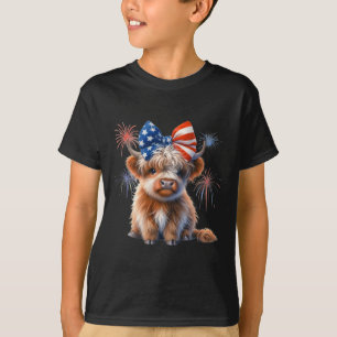 Patriotic Highland Cow Coquette 4th Of July Farmer T-Shirt