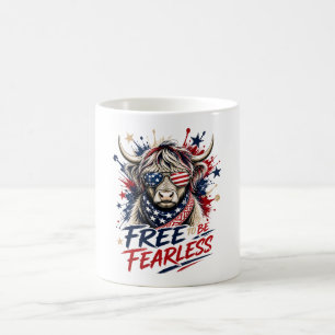 Patriotic Highland Cow Free to Be Fearless Coffee  Mug