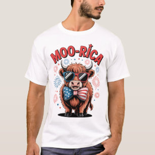 Patriotic Highland Cow Moo-rica 4th of July T-Shirt