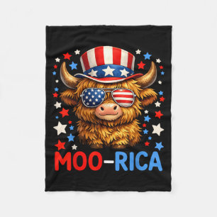 Patriotic Highland Cow Moo-Rica July 4th Fleece Blanket