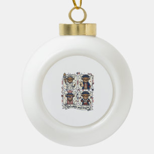 Patriotic Highland Cow Red White and Boujee Ceramic Ball Christmas Ornament