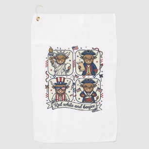 Patriotic Highland Cow Red White and Boujee Golf Towel