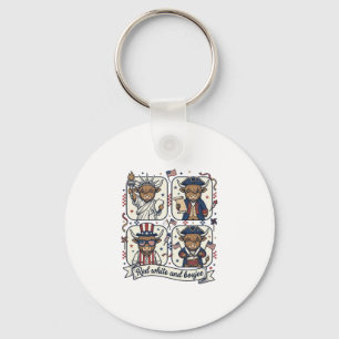 Patriotic Highland Cow Red White and Boujee Keychain