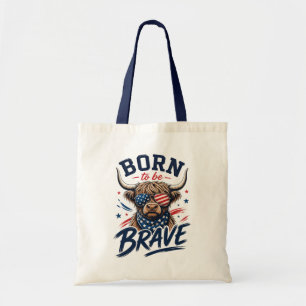 Patriotic Highland Cow Rustic Tote Bag