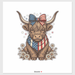 Patriotic Highland Cow Vintage