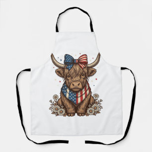 Patriotic Highland Cow Vintage Apron