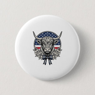 Patriotic Highland Cow Vintage Engraving Art_1 2 Inch Round Button