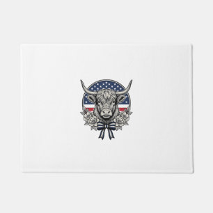 Patriotic Highland Cow Vintage Engraving Art_1 Doormat