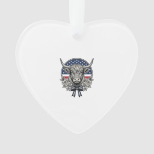 Patriotic Highland Cow Vintage Engraving Art_1 Ornament