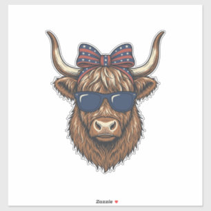 Patriotic Highland Cow Vintage Engraving Design_1