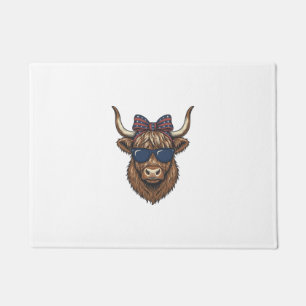 Patriotic Highland Cow Vintage Engraving Design_1 Doormat