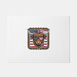 Patriotic Highland Cow Vintage Engraving Design (2 Doormat