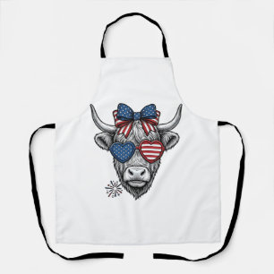 Patriotic Highland Cow Vintage Engraving Shirt_1 Apron