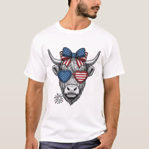 Patriotic Highland Cow Vintage Engraving Shirt_1 T-Shirt
