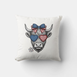 Patriotic Highland Cow Vintage Engraving Shirt_1 Throw Pillow