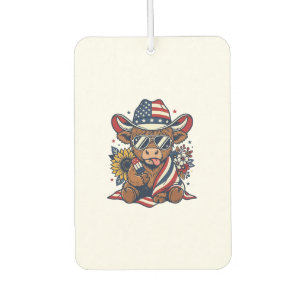 Patriotic Highland Cow Vintage Engraving Shirt Des Air Freshener