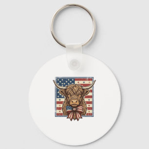 Patriotic Highland Cow Vintage Engraving Shirt Des Keychain